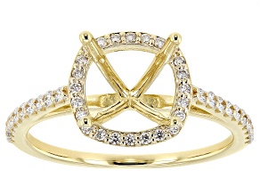 14K Yellow Gold 8mm Cushion Halo Style Ring Semi-Mount With White Diamond Accent