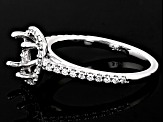 Rhodium Over 14K White Gold 8mm Cushion Halo Style Ring Semi-Mount With White Diamond Accent