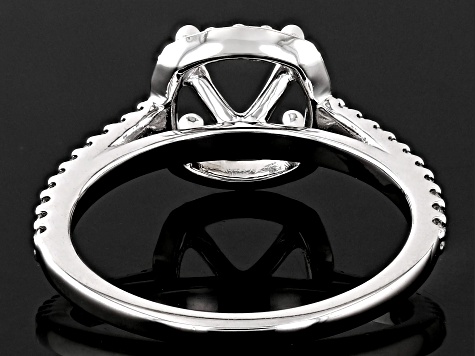 Rhodium Over 14K White Gold 8mm Cushion Halo Style Ring Semi-Mount With White Diamond Accent