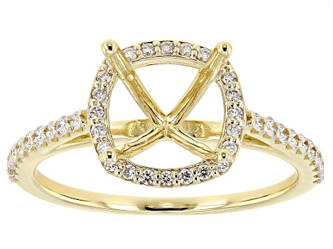14K Yellow Gold 9mm Cushion Halo Style Ring Semi-Mount With White Diamond Accent