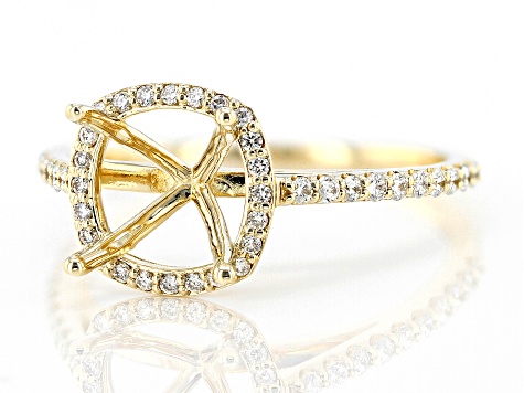 14K Yellow Gold 9mm Cushion Halo Style Ring Semi-Mount With White Diamond Accent