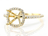 14K Yellow Gold 9mm Cushion Halo Style Ring Semi-Mount With White Diamond Accent