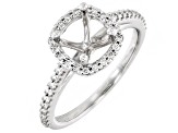 Rhodium Over 14K White Gold 9mm Cushion Halo Style Ring Semi-Mount With White Diamond Accent