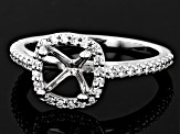 Rhodium Over 14K White Gold 9mm Cushion Halo Style Ring Semi-Mount With White Diamond Accent