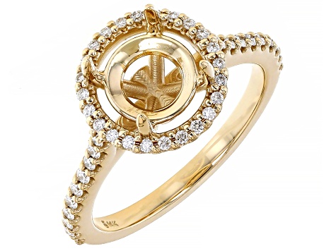 14K Yellow Gold 6.5mm Round Halo Style Ring Semi-Mount With White Diamond Accent