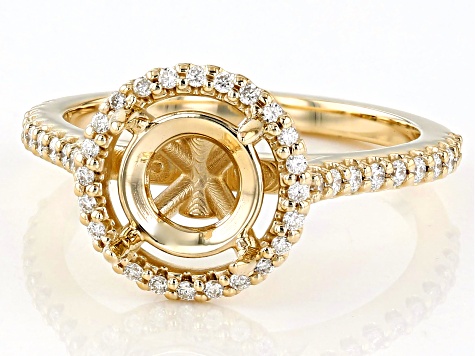 14K Yellow Gold 6.5mm Round Halo Style Ring Semi-Mount With White Diamond Accent