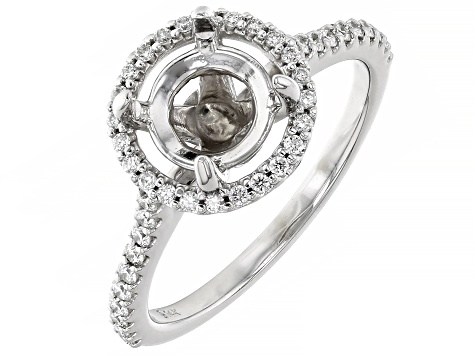 Rhodium Over 14K White Gold 6.5mm Round Halo Style Ring Semi-Mount With White Diamond Accent