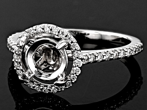 Rhodium Over 14K White Gold 6.5mm Round Halo Style Ring Semi-Mount With White Diamond Accent