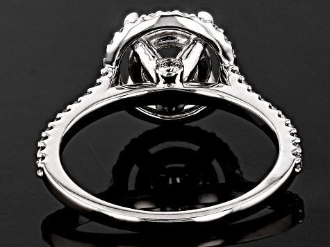 Rhodium Over 14K White Gold 6.5mm Round Halo Style Ring Semi-Mount With White Diamond Accent