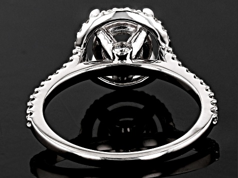 Rhodium Over 14K White Gold 8mm Round Halo Style Ring Semi-Mount With White Diamond Accent