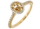 14K Yellow Gold 7x5mm Oval Halo Style Ring Semi-Mount With White Diamond Accent