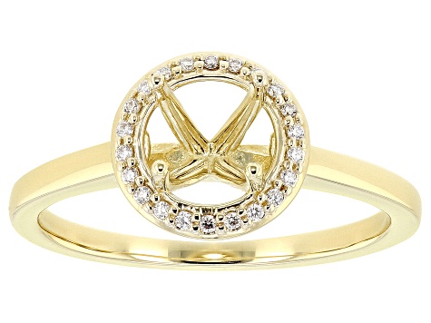 14K Yellow Gold 5.2mm Round Halo Style Ring Semi-Mount With White Diamond Accent