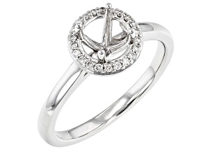 Rhodium Over 14K White Gold 5.2mm Round Halo Style Ring Semi-Mount With White Diamond Accent