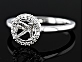 Rhodium Over 14K White Gold 5.2mm Round Halo Style Ring Semi-Mount With White Diamond Accent