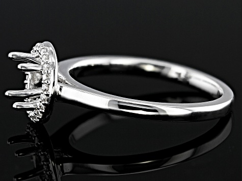 Rhodium Over 14K White Gold 5.2mm Round Halo Style Ring Semi-Mount With White Diamond Accent