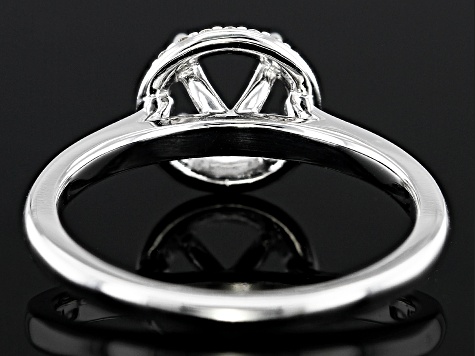 Rhodium Over 14K White Gold 5.2mm Round Halo Style Ring Semi-Mount With White Diamond Accent