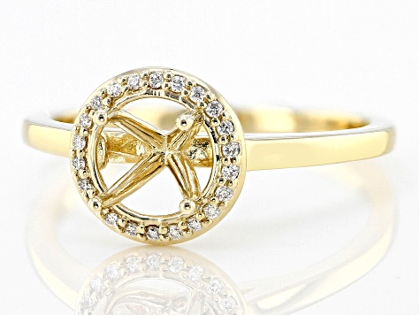 14K Yellow Gold 6.5mm Round Halo Style Ring Semi-Mount With White Diamond Accent