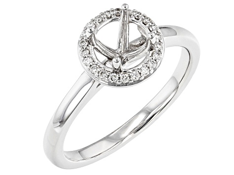 Rhodium Over 14K White Gold 6.5mm Round Halo Style Ring Semi-Mount With White Diamond Accent