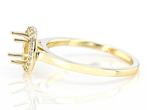 14K Yellow Gold 8mm Round Halo Style Ring Semi-Mount With White Diamond Accent