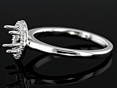 Rhodium Over 14K White Gold 8mm Round Halo Style Ring Semi-Mount With White Diamond Accent