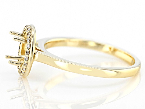 14K Yellow Gold 7x5mm Oval Halo Style Ring Semi-Mount With White Diamond Accent