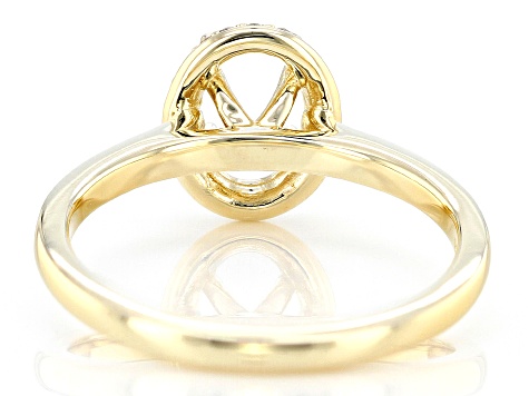 14K Yellow Gold 8x6mm Oval Halo Style Ring Semi-Mount With White Diamond Accent
