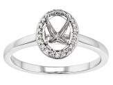 Rhodium Over 14K White Gold 8x6mm Oval Halo Style Ring Semi-Mount With White Diamond Accent