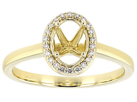 14K Yellow Gold 9x7mm Oval Halo Style Ring Semi-Mount With White Diamond Accent