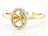 14K Yellow Gold 9x7mm Oval Halo Style Ring Semi-Mount With White Diamond Accent
