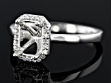 Sterling Silver 7x5mm Emerald Cut Halo Style Ring Semi-Mount With White Diamond Accent