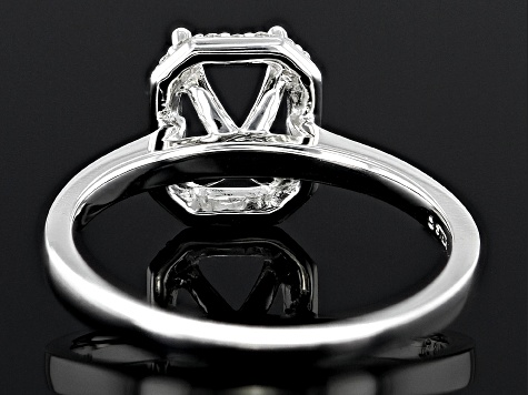 Sterling Silver 7x5mm Emerald Cut Halo Style Ring Semi-Mount With White Diamond Accent