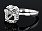 Sterling Silver 10x8mm Emerald Cut Halo Style Ring Semi-Mount With White Diamond Accent