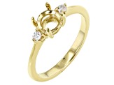 14K Yellow Gold 6.5mm Round 3-Stone Ring Semi-Mount With White Diamond Accent