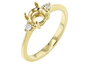14K Yellow Gold 8mm Round 3-Stone Ring Semi-Mount With White Diamond Accent