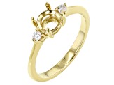 14K Yellow Gold 8mm Round 3-Stone Ring Semi-Mount With White Diamond Accent
