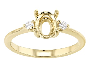 14K Yellow Gold 7x5mm Oval 3-Stone Ring Semi-Mount With White Diamond Accent
