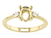 14K Yellow Gold 8x6mm Oval 3-Stone Ring Semi-Mount With White Diamond Accent