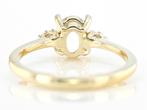 14K Yellow Gold 8x6mm Oval 3-Stone Ring Semi-Mount With White Diamond Accent