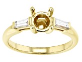 14K Yellow Gold 6.5mm Round 3-Stone Ring Semi-Mount With White Baguette Diamond Accent