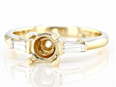 14K Yellow Gold 6.5mm Round 3-Stone Ring Semi-Mount With White Baguette Diamond Accent