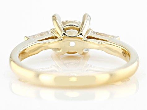14K Yellow Gold 6.5mm Round 3-Stone Ring Semi-Mount With White Baguette Diamond Accent