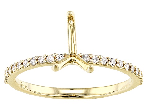 14K Yellow Gold 9x6mm Pear Shape Ring Semi-Mount With White Diamond Accent