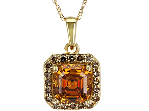 Champagne Strontium Titanate 10k Yellow Gold Pendant With Chain 1.59ctw