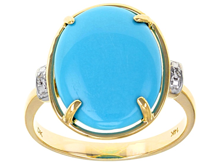 Blue Sleeping Beauty Turquoise 14k Yellow Gold Ring .01ctw