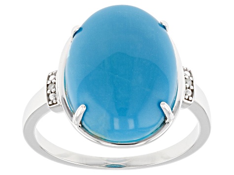 Blue Sleeping Beauty Turquoise Rhodium Over 14k White Gold Ring 0.01ctw