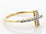 White Diamond 10k Yellow Gold Cross Ring 0.12ctw