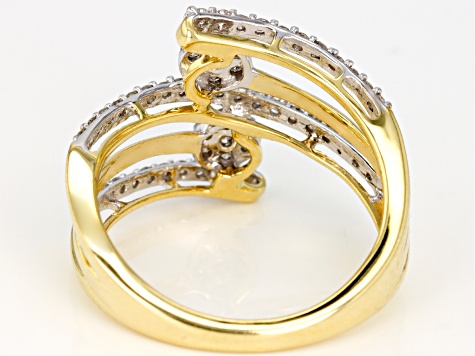 White Diamond 10k Yellow Gold Bypass Ring 0.50ctw