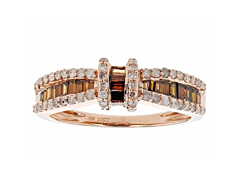 Red And White Diamond 10k Rose Gold Band Ring 0.75ctw