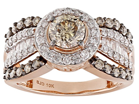 Champagne And White Diamond 10k Rose Gold Ring 1.95ctw
