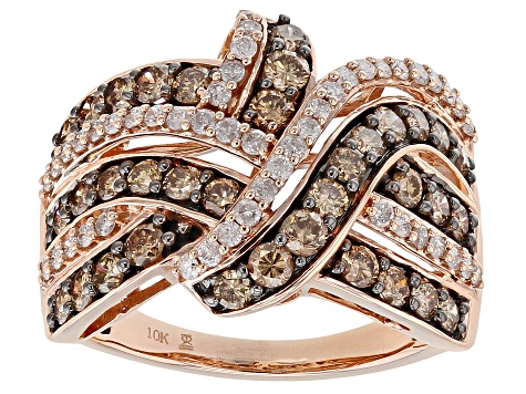 Champagne And White Diamond 10k Rose Gold Ring 1.50ctw